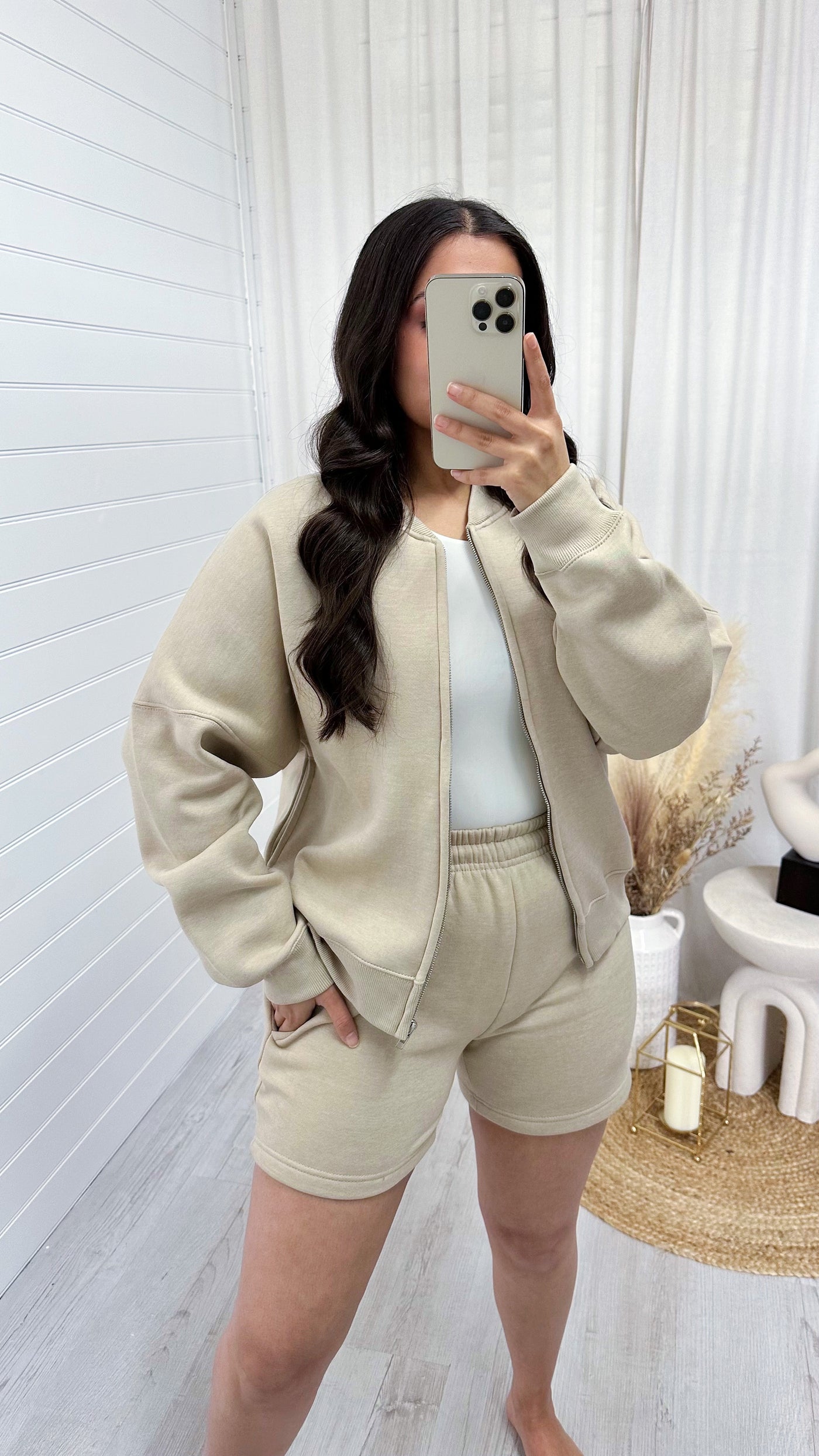 Bomber Jacket and Shorts Co Ord BEIGE Altoria