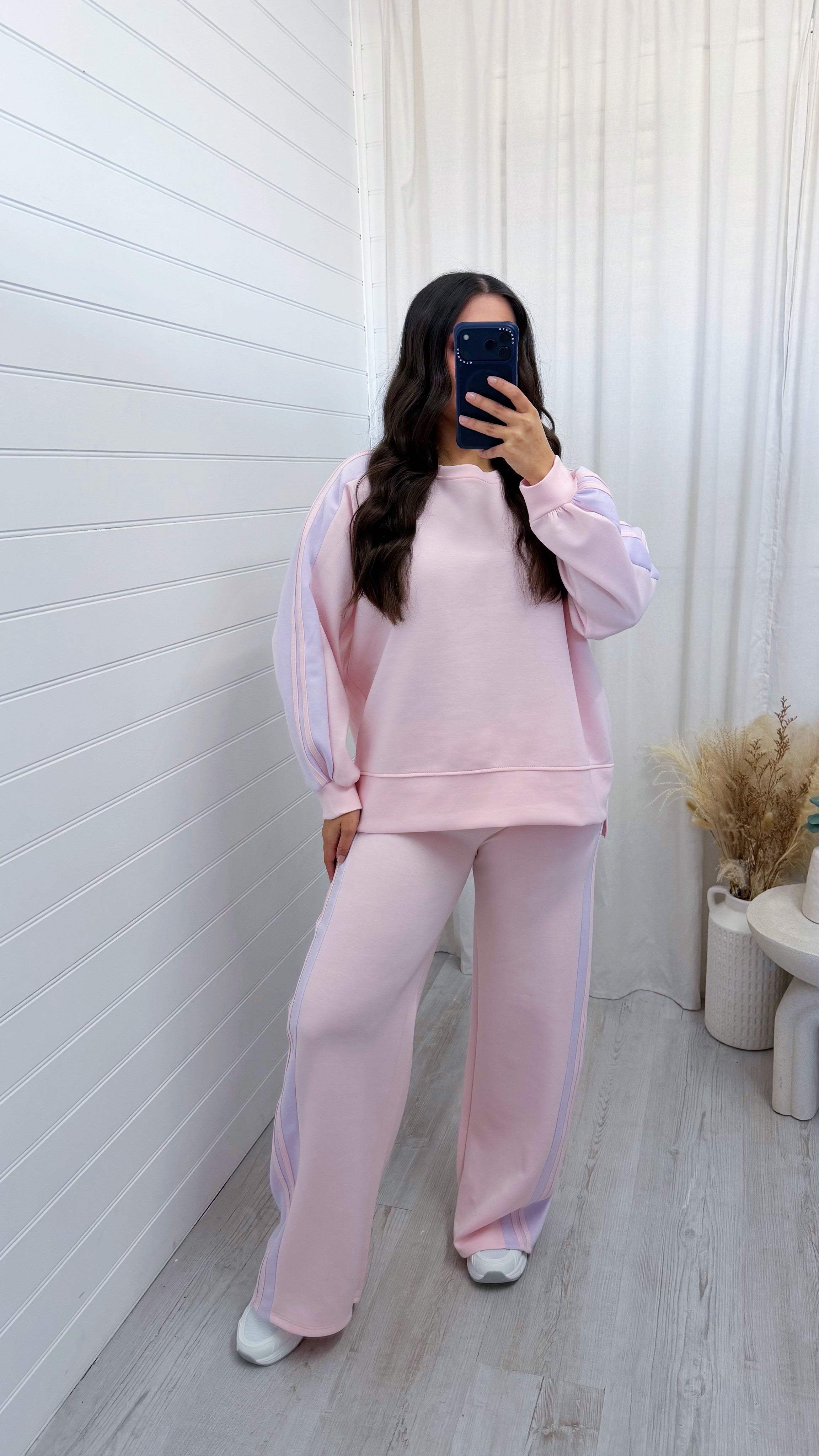 Chunky Stripe Sweatshirt and Joggers Tracksuit - PINK