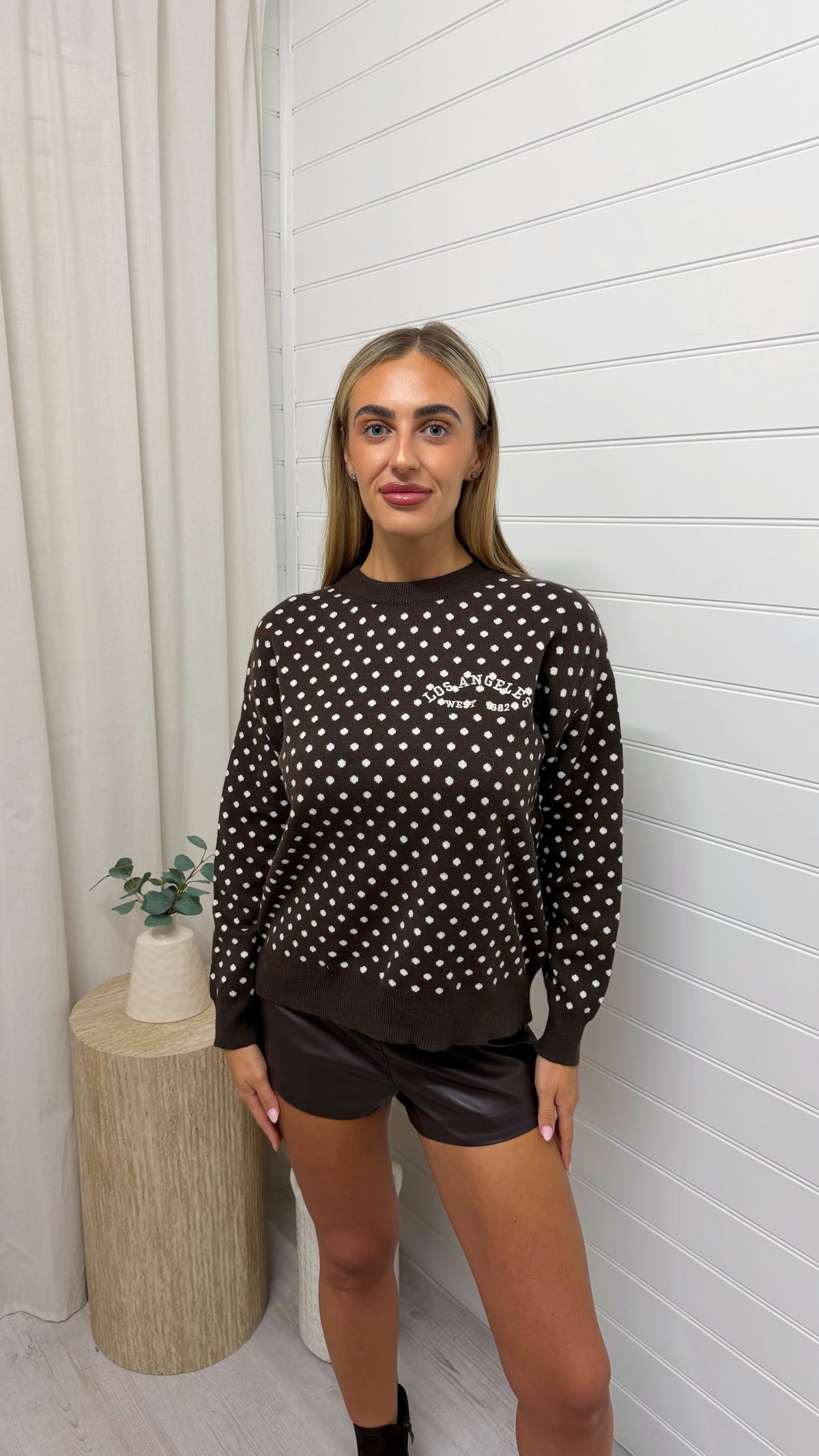 Los Angeles Polka Dot Knitted Jumper - BROWN
