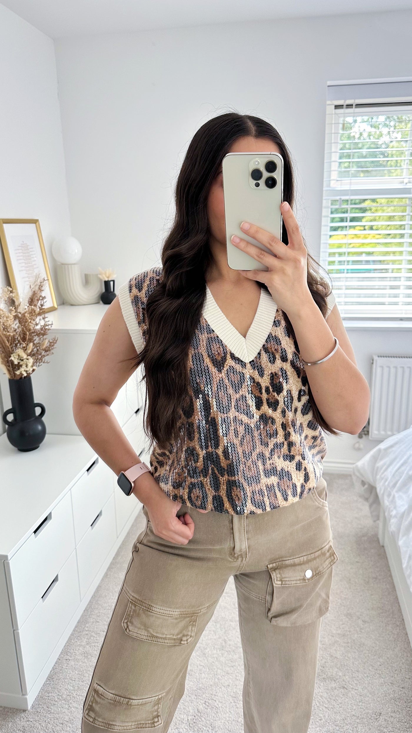 Leopard Print Sequin Sweater Vest