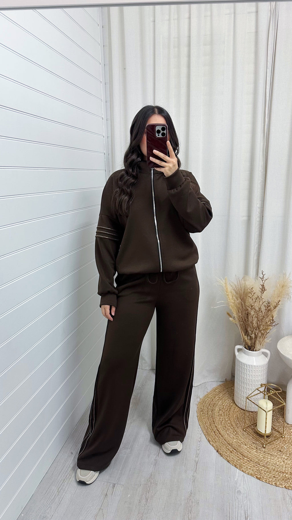 Gold Embroidered Bomber Jacket and Joggers Tracksuit - BROWN