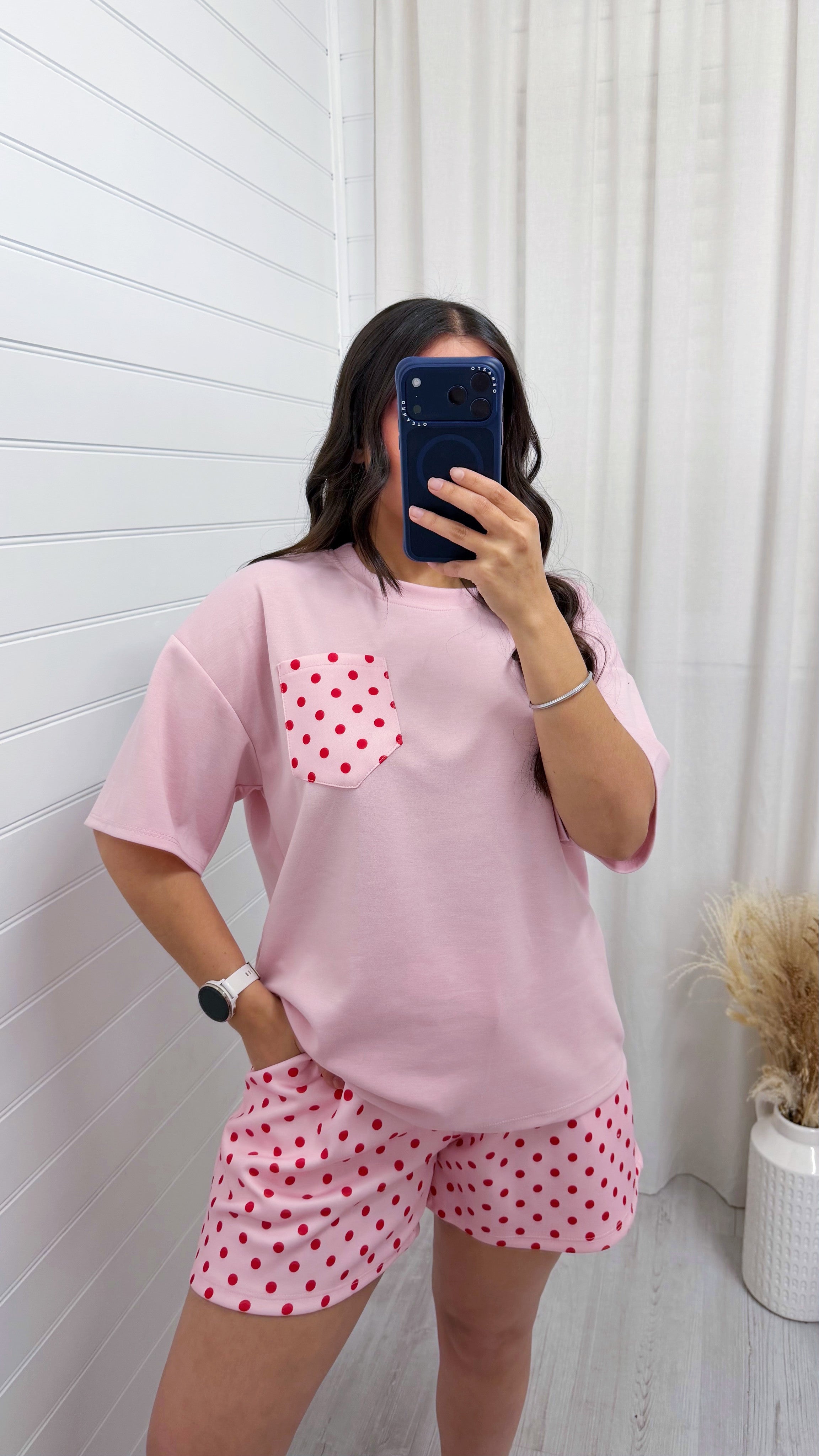 Polka Dot Baggy T-Shirt and Shorts Co-Ord - BABY PINK