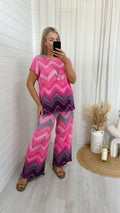 Zig Zag Pleated Top and Trousers Co-Ord - PINK