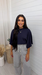 Box Sleeve Soft Cotton T-Shirt - NAVY