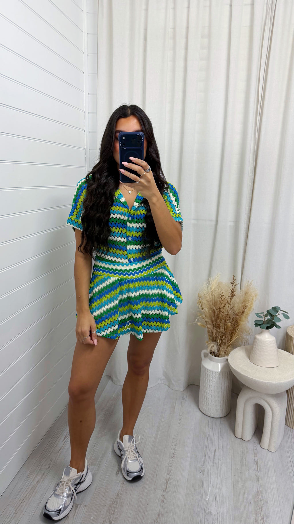Zig Zag Crochet Top and Skort - BLUE/GREEN