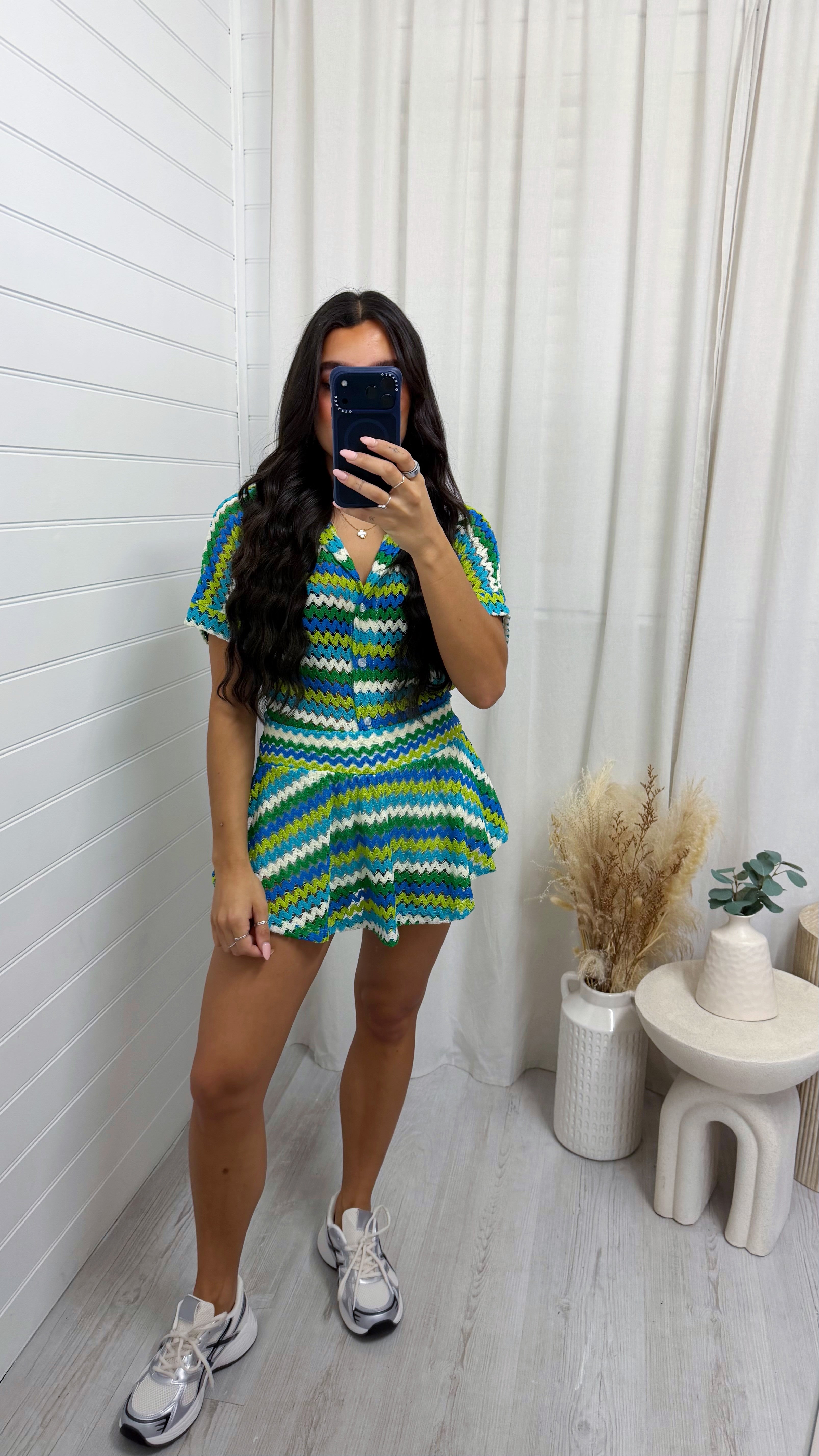 Zig Zag Crochet Top and Skort - BLUE/GREEN