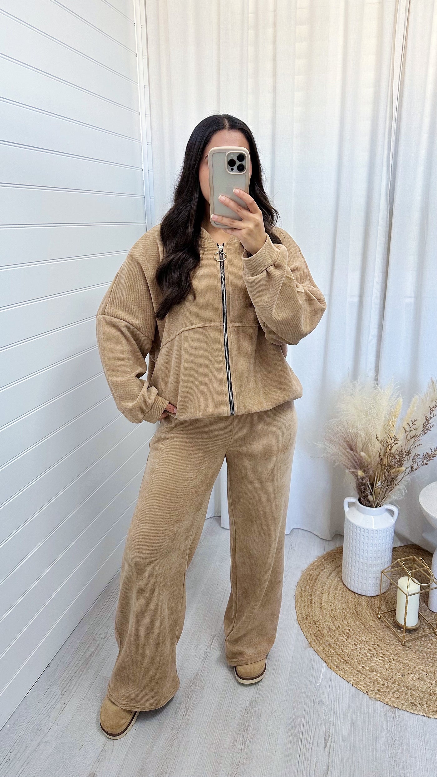 Cord Oversized Bomber Jacket and Joggers Co-Ord - CARAMEL