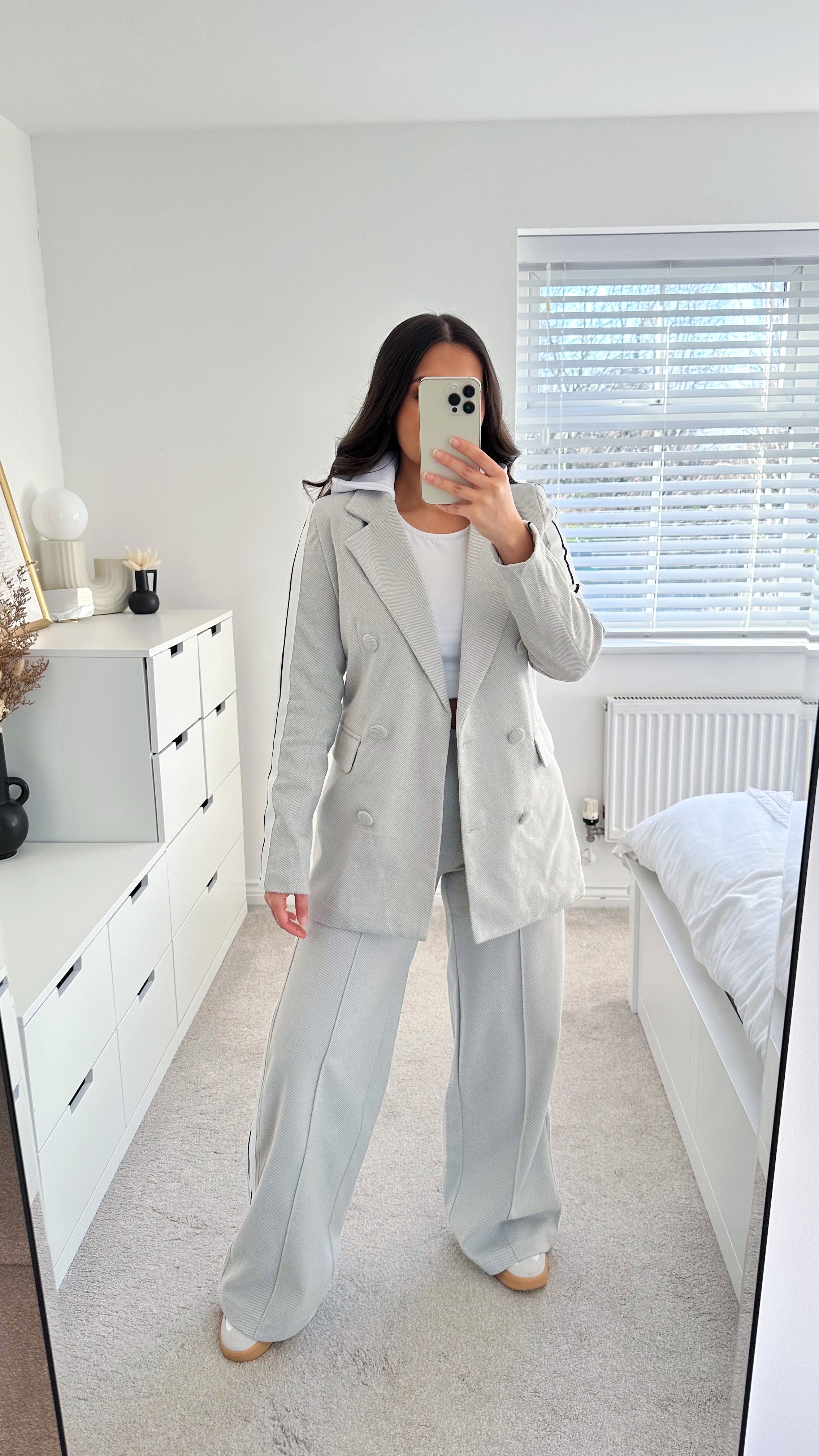 Side Stripe Tailored Tweed Blazer and Trousers Co-Ord - GREY