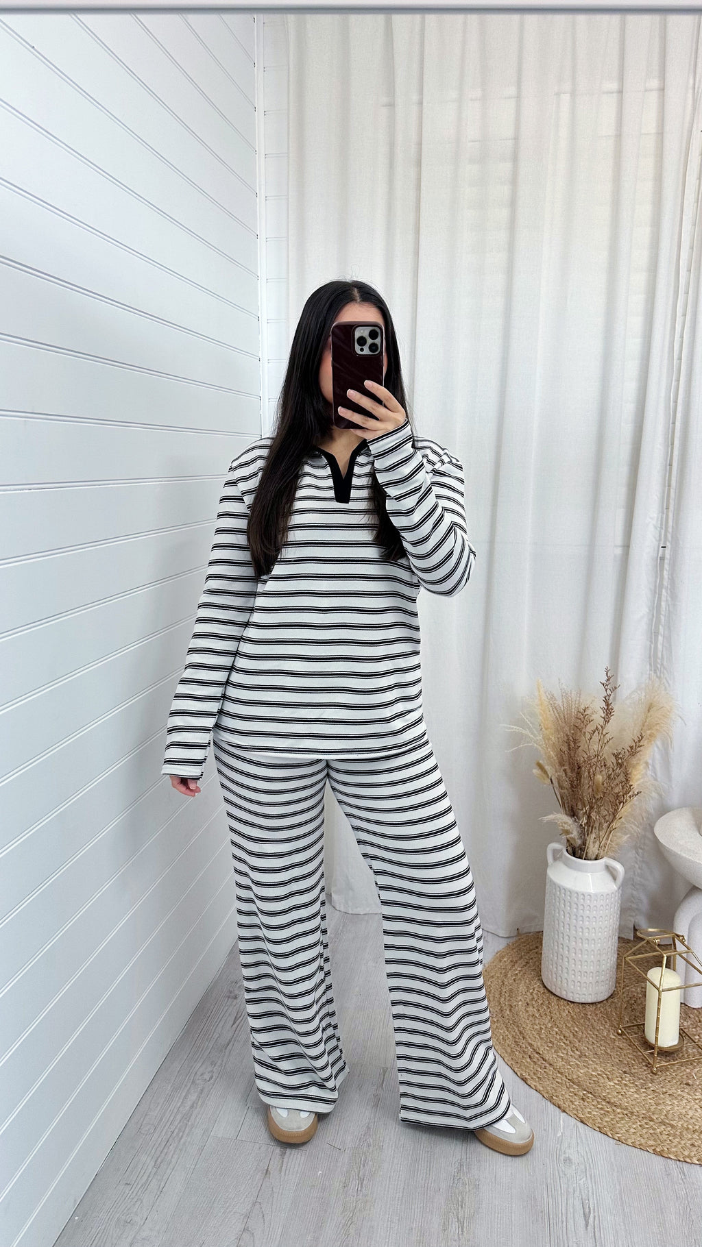 Chunky Stripe Rugby Sweatshirt and Trousers Co-Ord - WHITE