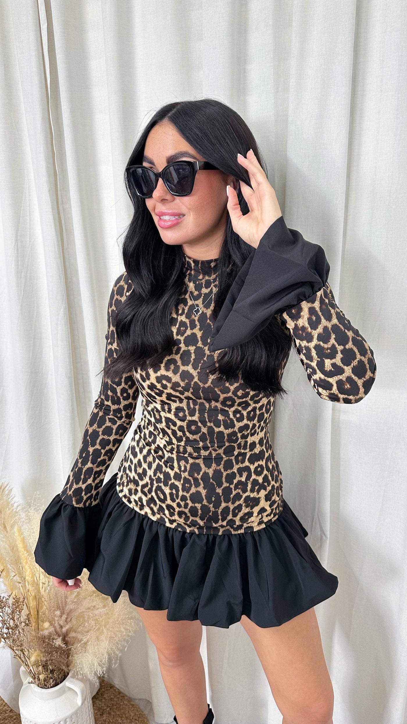 Leopard Puff Ball Mini Dress