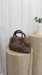 Top Handle Mini Faux Fur Bag - TAUPE