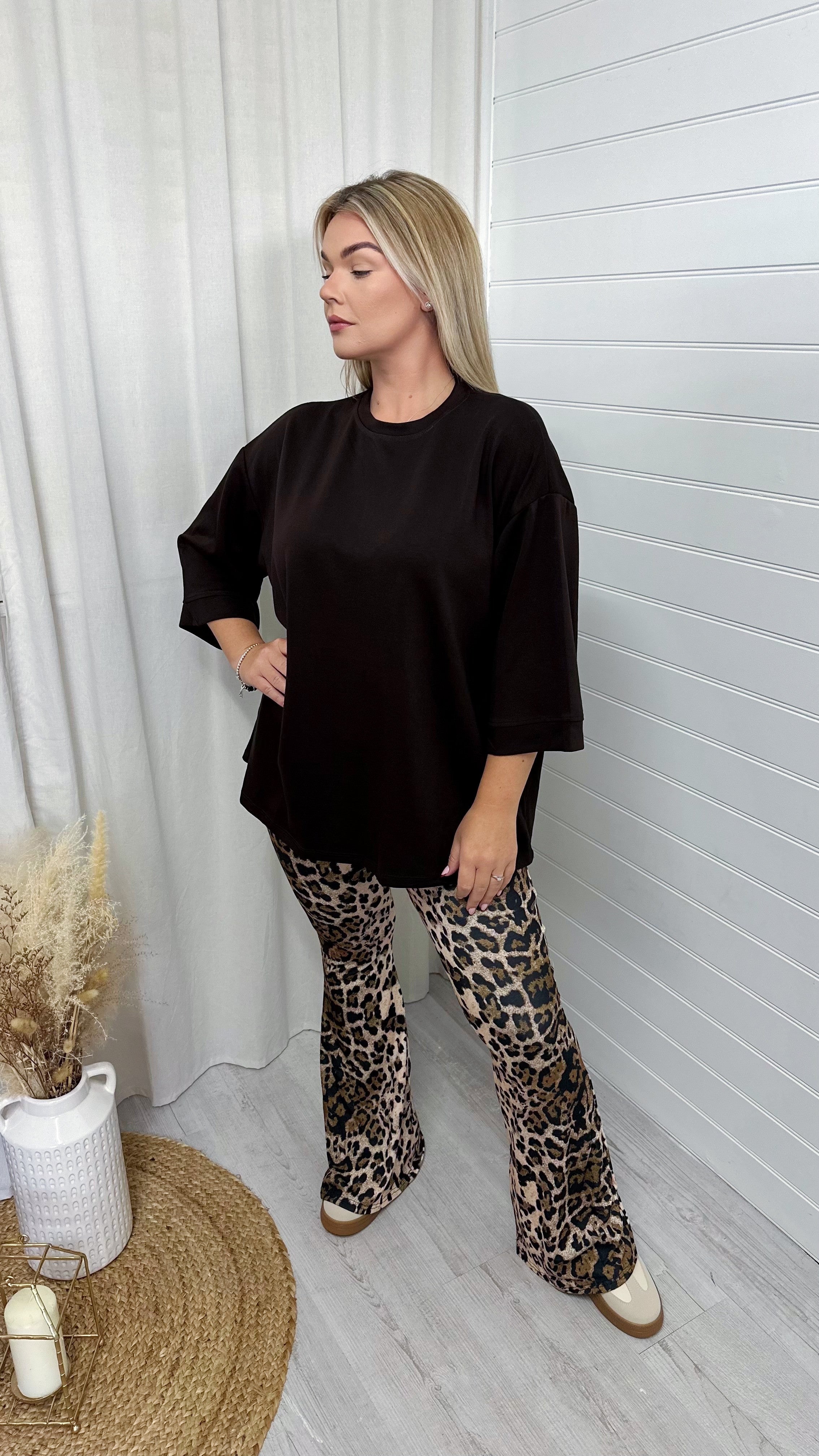 Drop Sleeve Oversized T-Shirt - BROWN