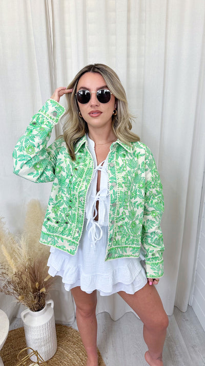 Sequin Denim Jacket - GREEN