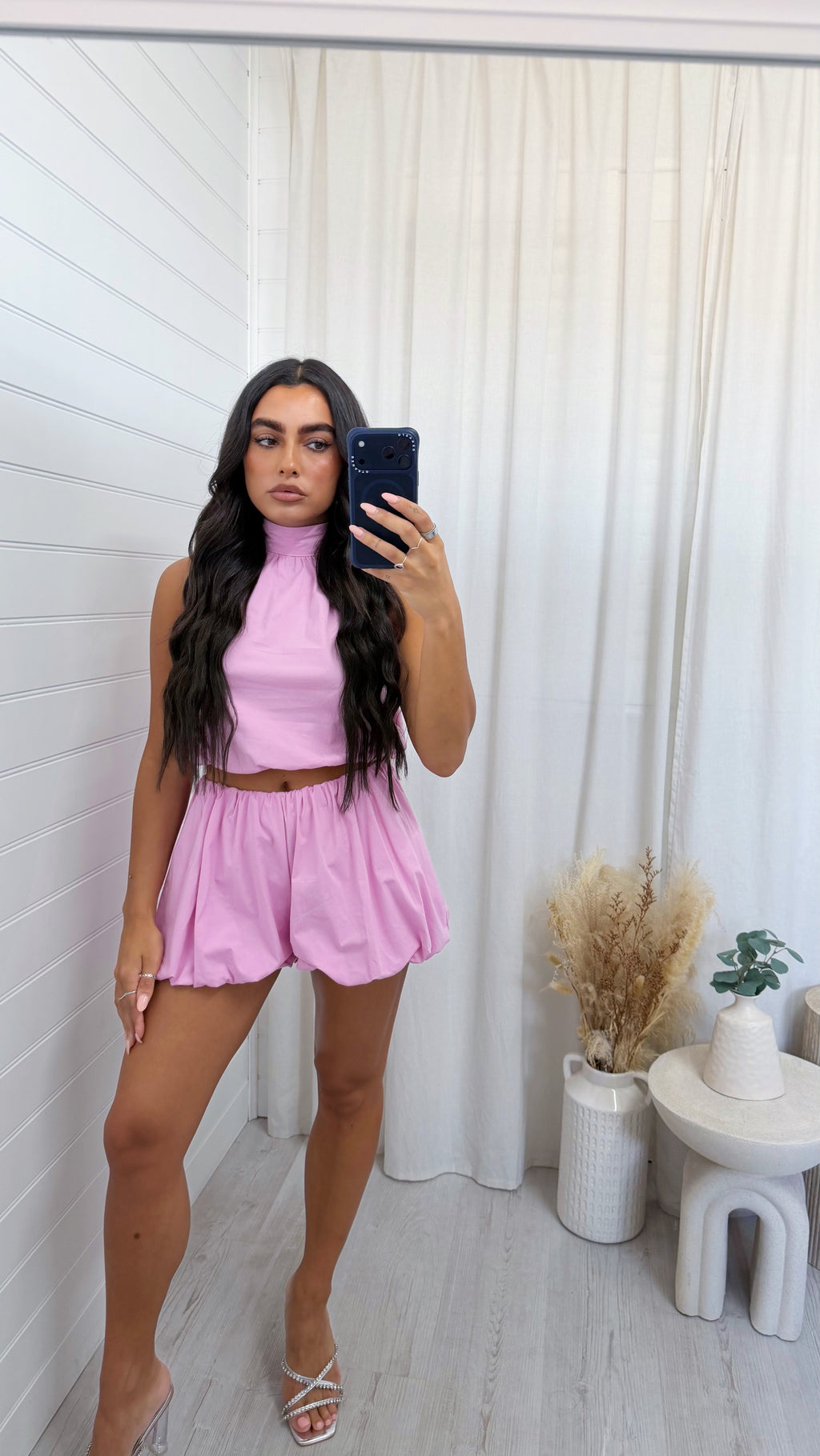 Puff Ball Halter Neck Top and Shorts Co-Ord - PINK