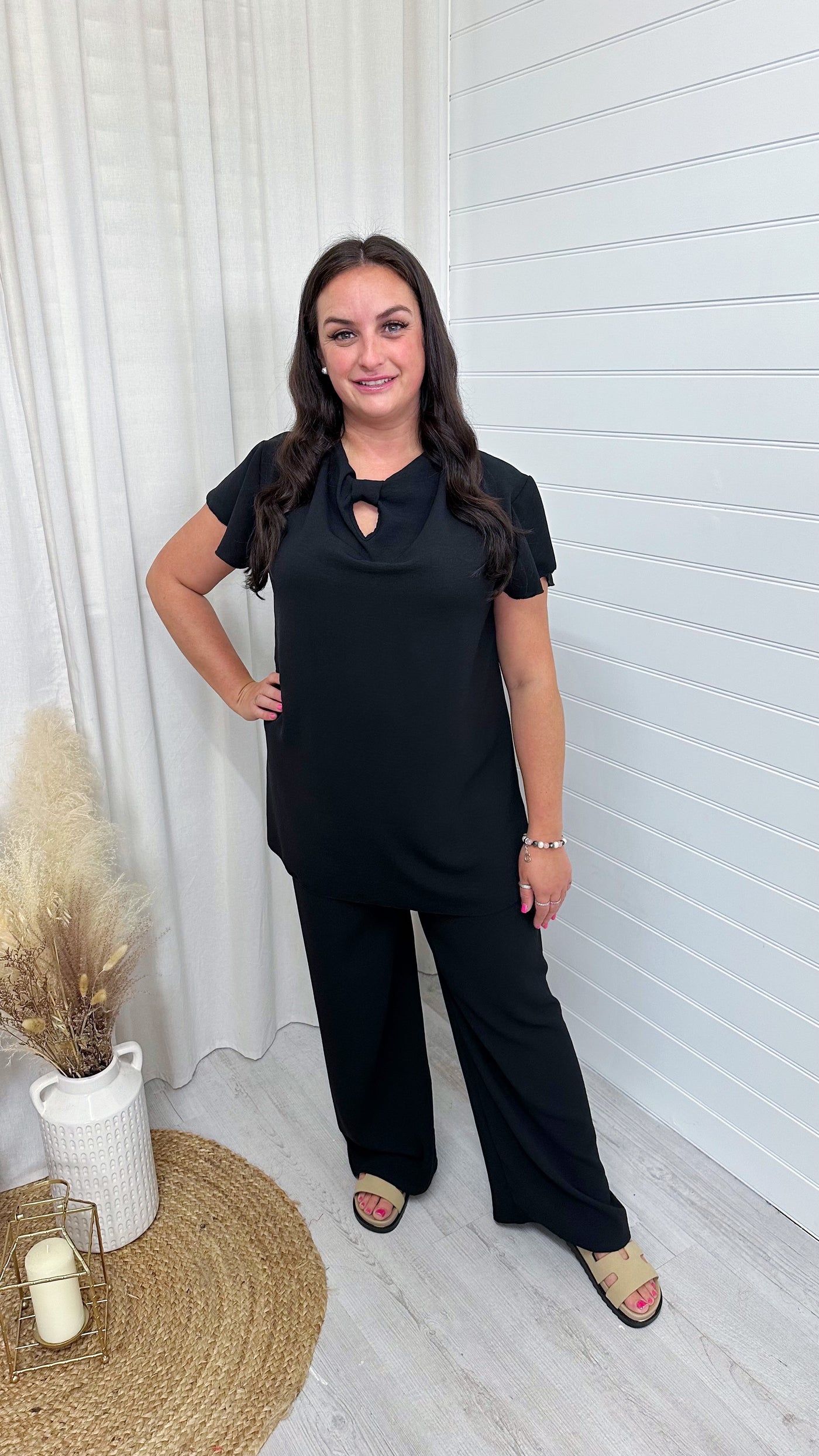 PLUS Short Sleeve Bow Top and Trouser Co-Ord - BLACK