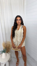 Gold Thread Linen Waistcoat and Frill Skort Co-Ord - BEIGE