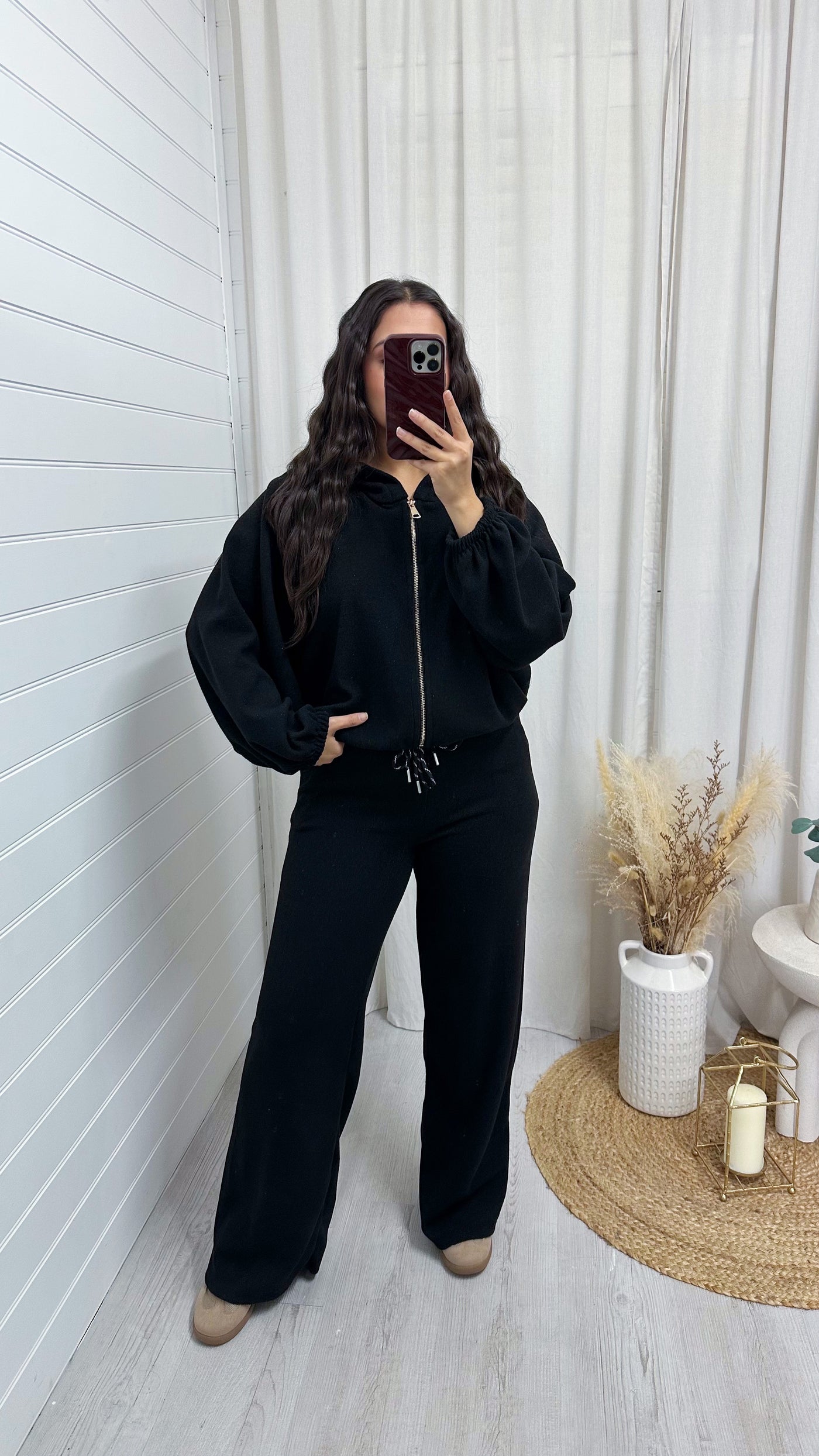 Shimmery Knitted  Bomber Jacket and Joggers Co-Ord - BLACK
