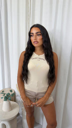 Saint Tropez Embroidered Rib Vest Top - BEIGE