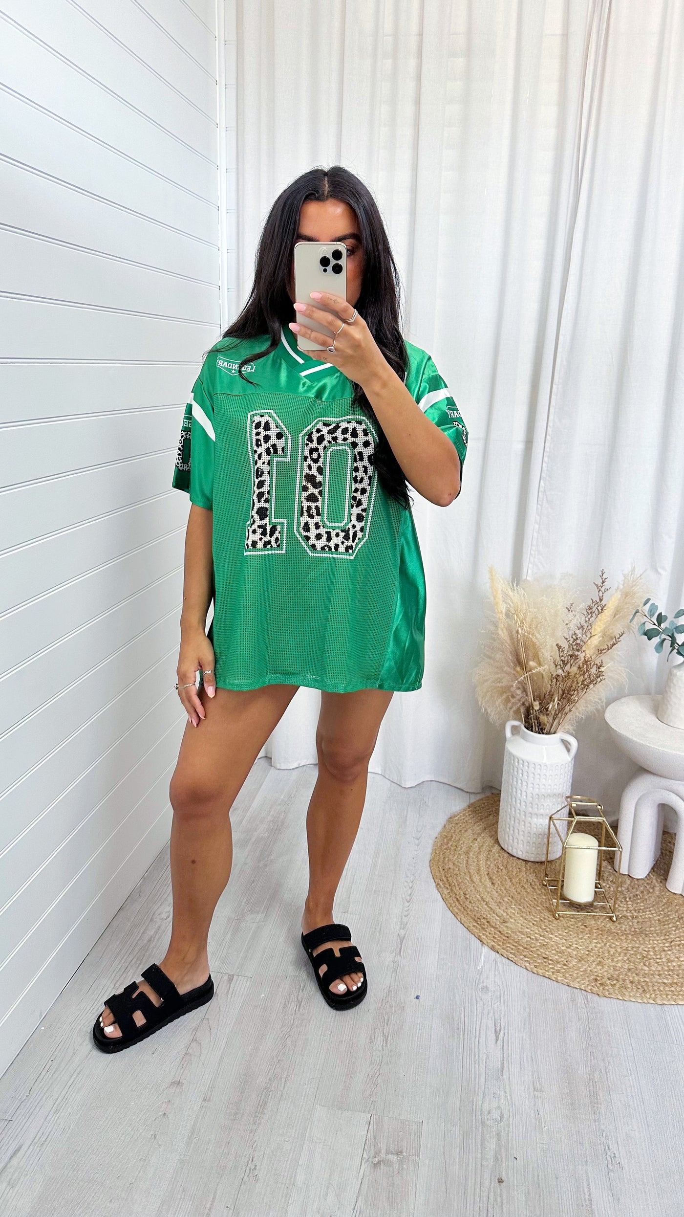Satin Oversized Football Jersey T-Shirt - GREEN