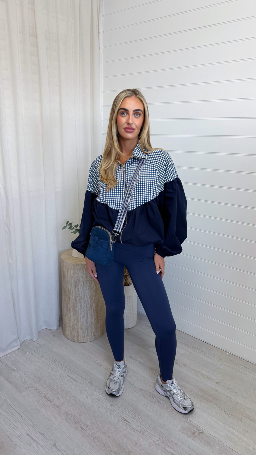 Gingham Puff Ball Jacket - NAVY