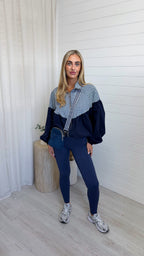 Gingham Puff Ball Jacket - NAVY