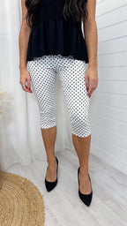 Polka Dot Capri Leggings - WHITE