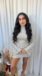 Velvet Sequin Bell Sleeve Dress - CREAM