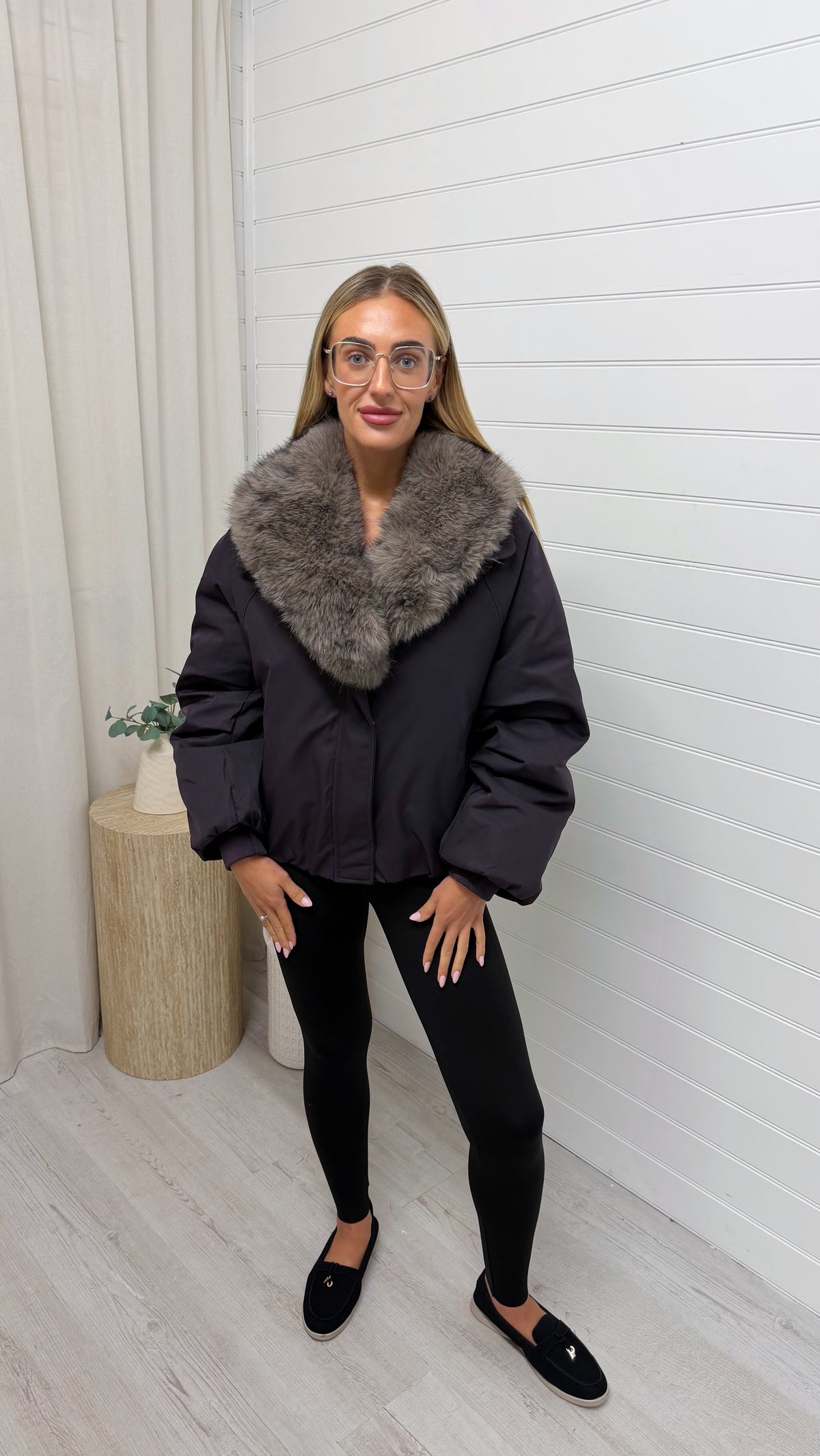 Faux Fur Collar Coat - PLUM