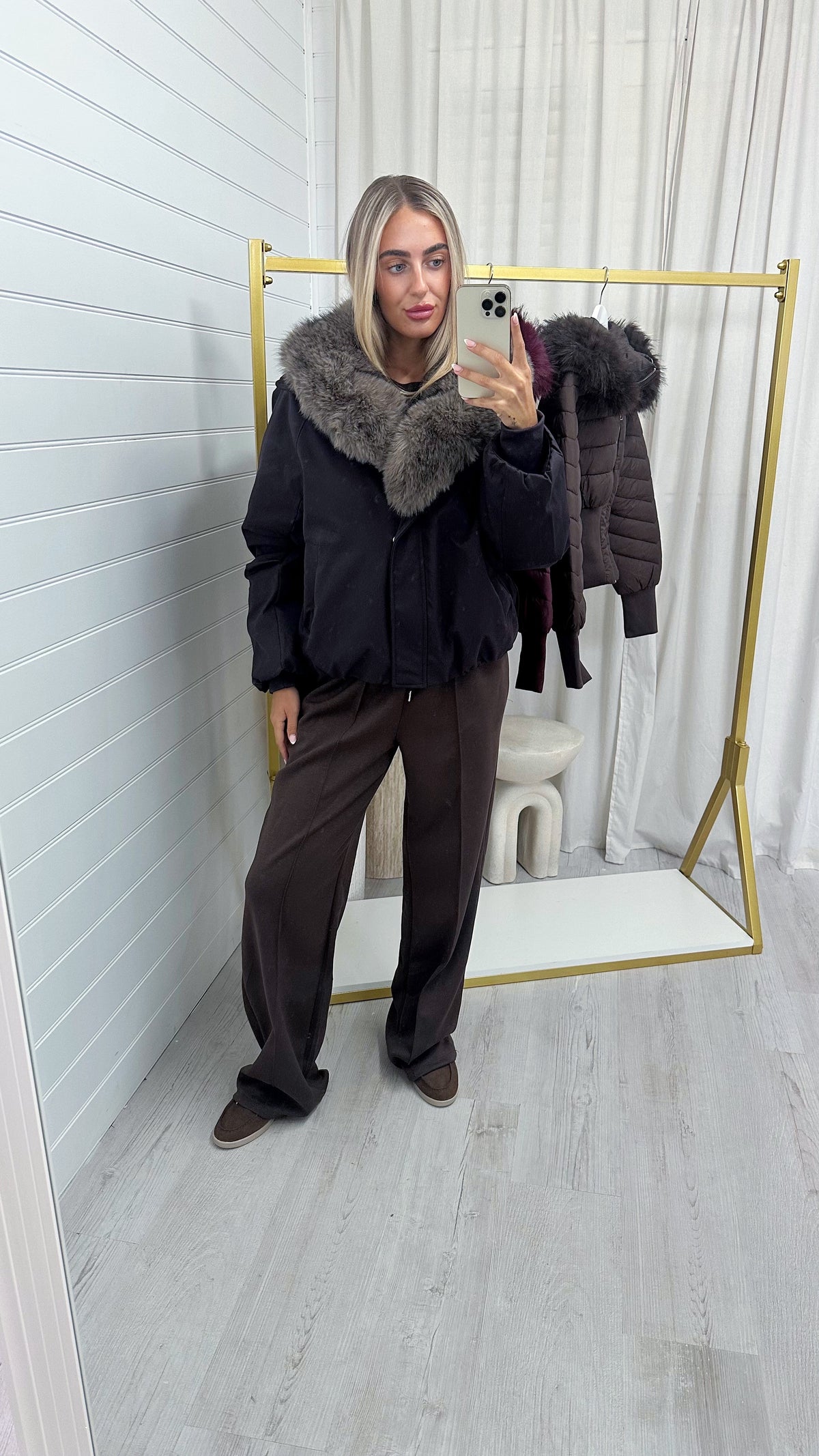 Faux Fur Trim Puffer Coat - PLUM
