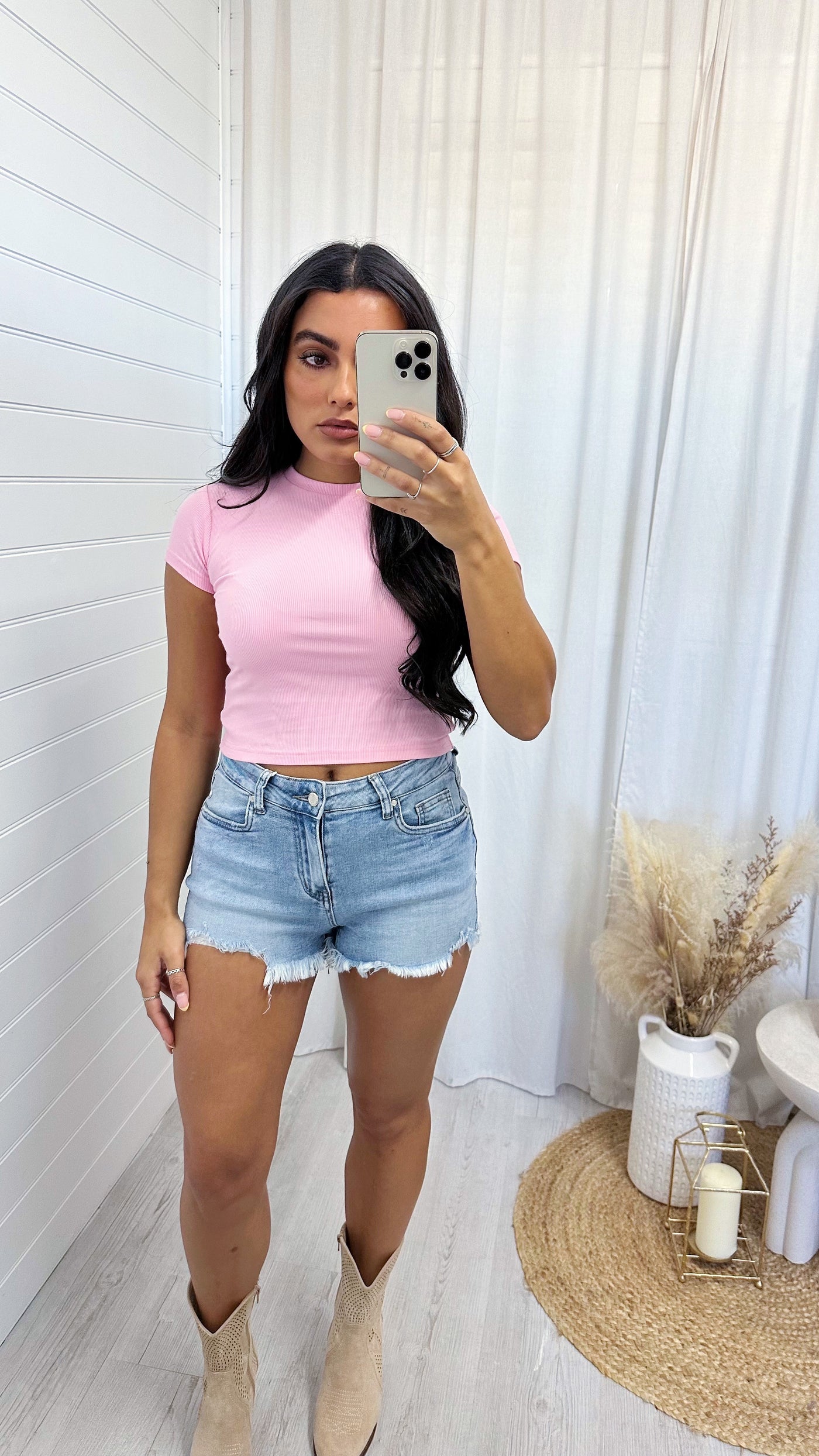 Ribbed Basic Crop Top - PINK