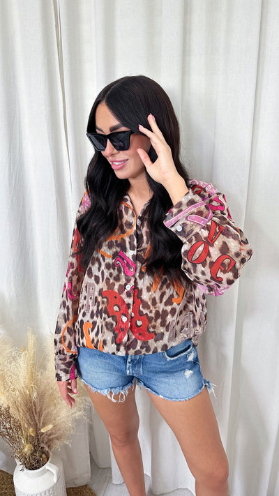 Leopard Print Graffiti Oversized Shirt