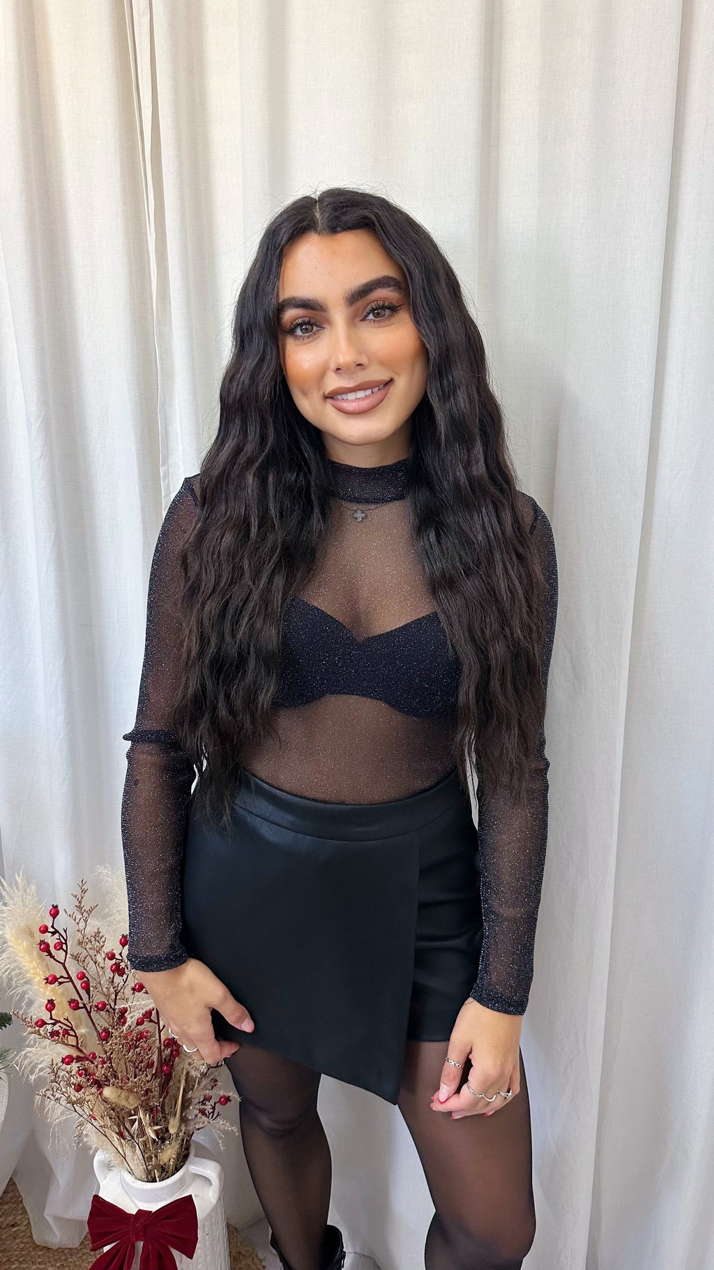Shimmery Mesh Bodysuit - BLACK