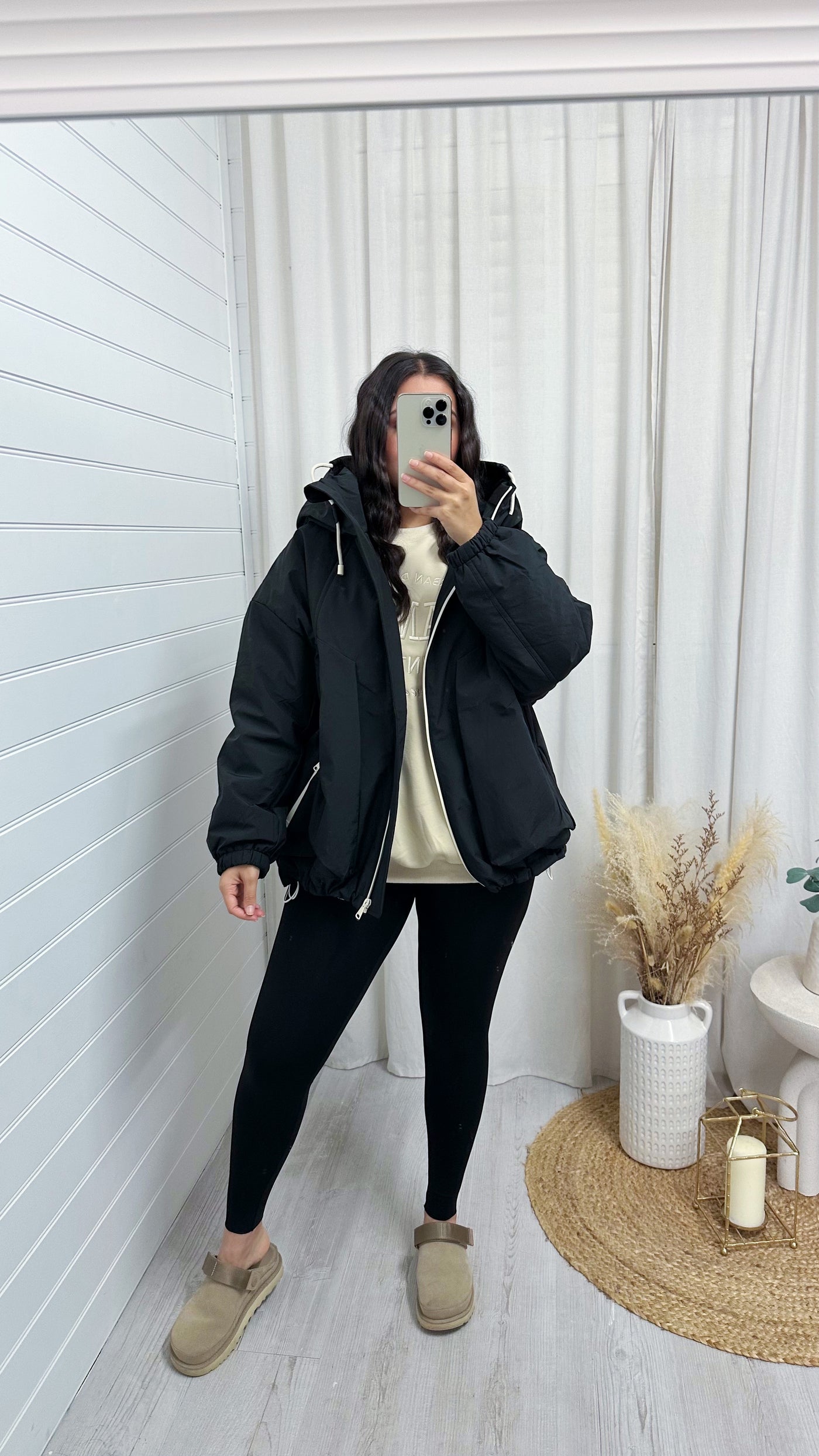 Hooded Oversized Waterproof Jacket - BLACK