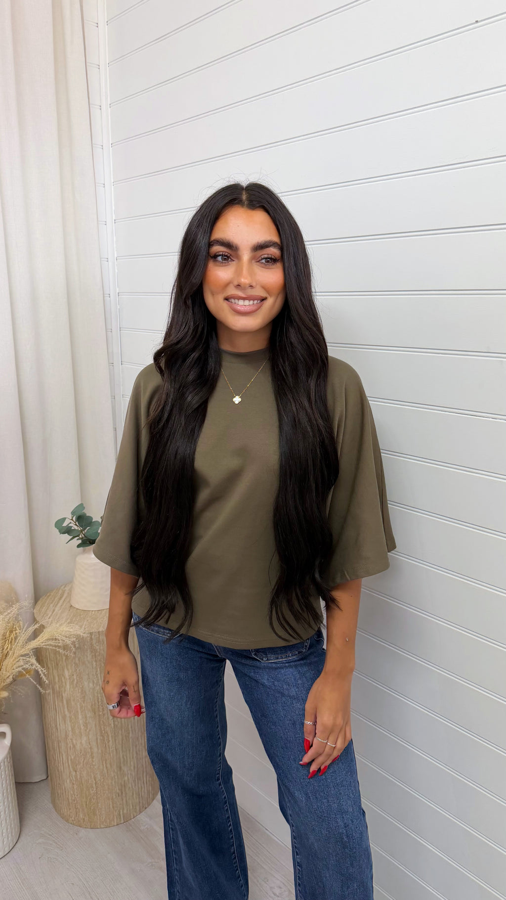 Box Sleeve Soft Cotton T-Shirt - KHAKI