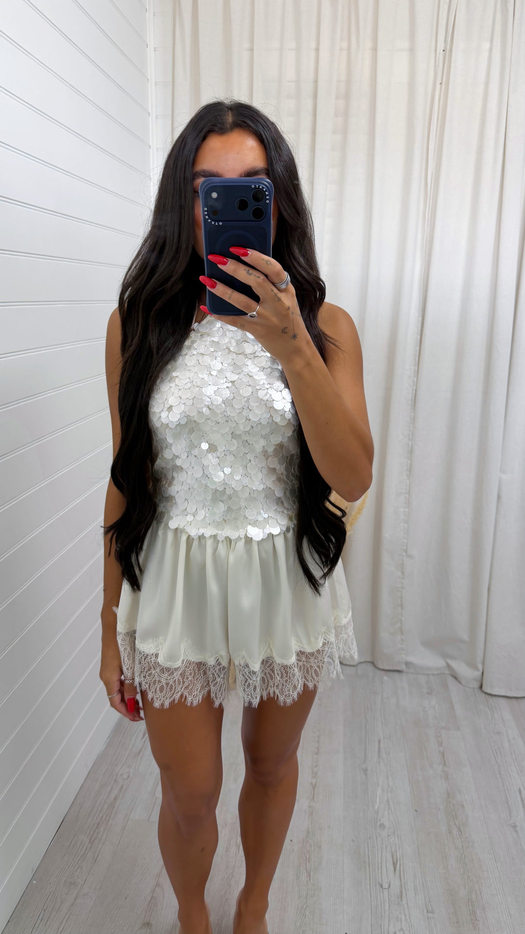 Halter Neck Backless Sequin Top - CREAM
