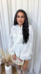 Embroidered Floral Shirt and Shorts Co-Ord - WHITE