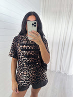 Leopard Print Button Front T-Shirt - BROWN/BLACK