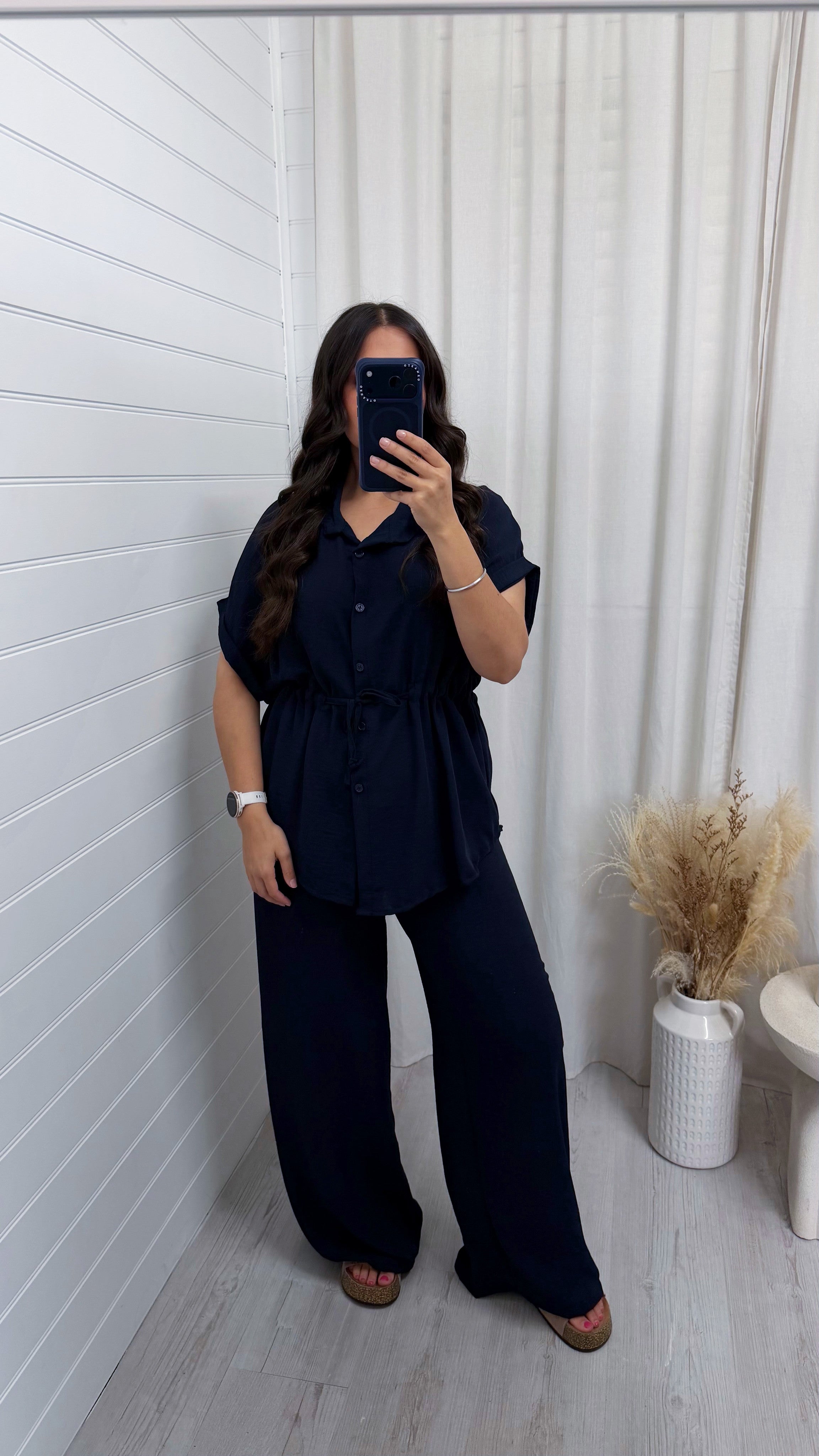 Cinched Shirt and Trousers Co-Ord - NAVY