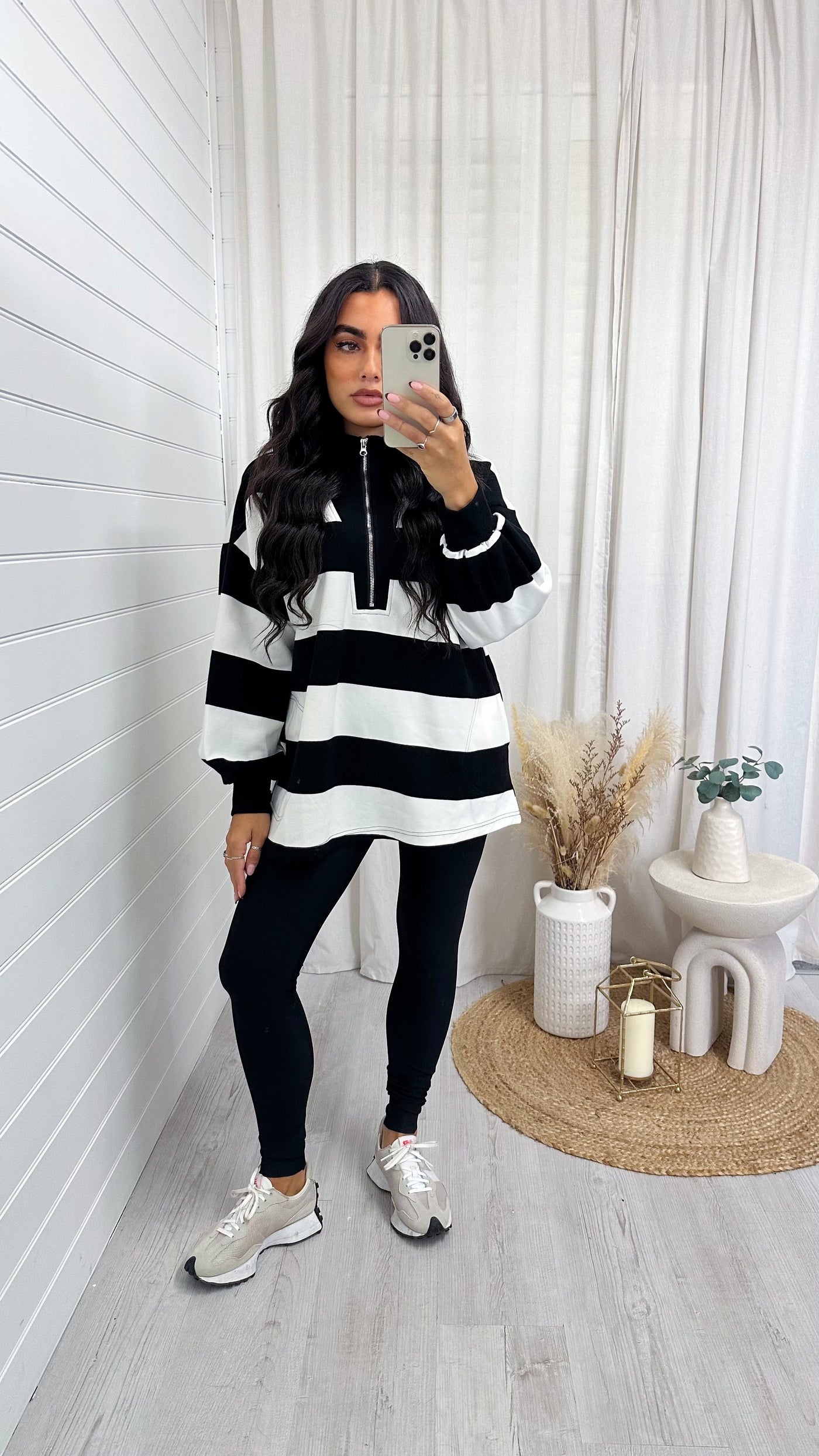 Stripey Block Colour Half Zip Sweatshirt - BLACK