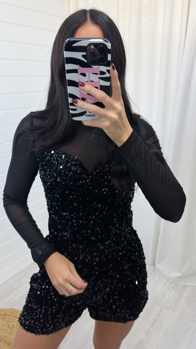 Velvet Sequin Corset Top - BLACK