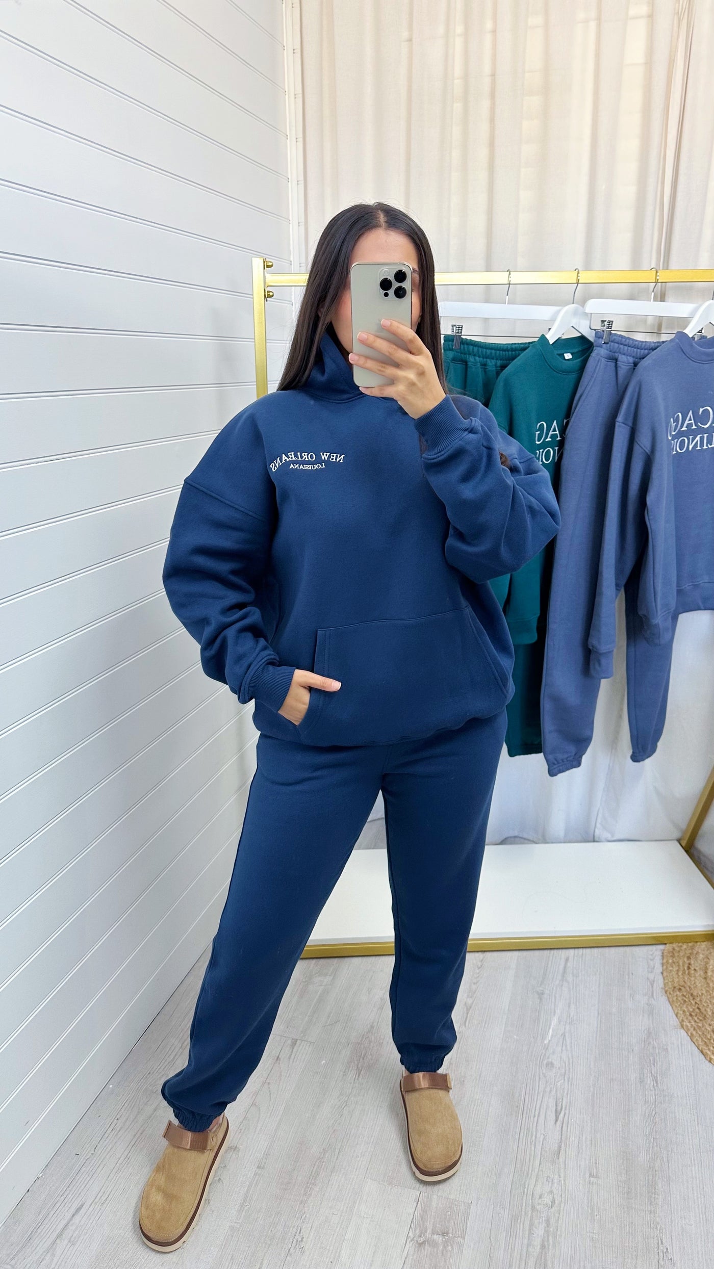 New Orleans Embroidered Hoodie and Joggers Tracksuit - NAVY