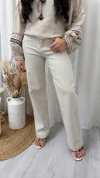 Straight Leg High Waisted Jeans - BEIGE