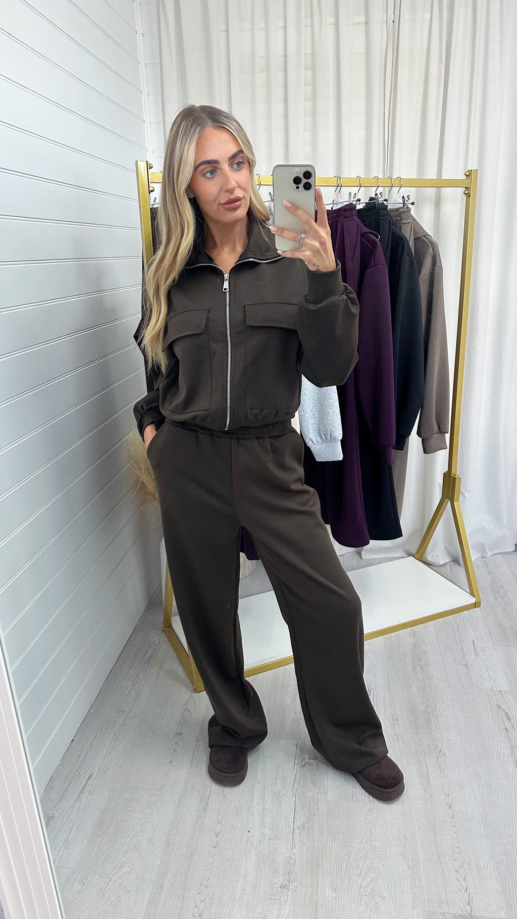 Front Pocket Jacket and Joggers Co-Ord - BROWN