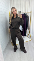 Front Pocket Jacket and Joggers Co-Ord - BROWN