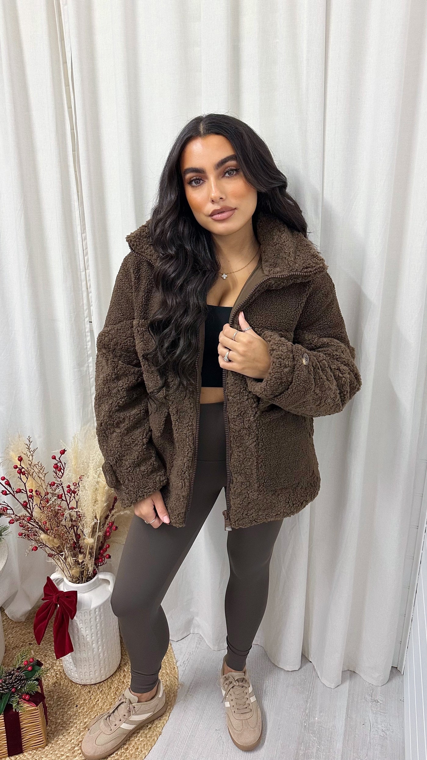 Quilted Borg Jacket - BROWN