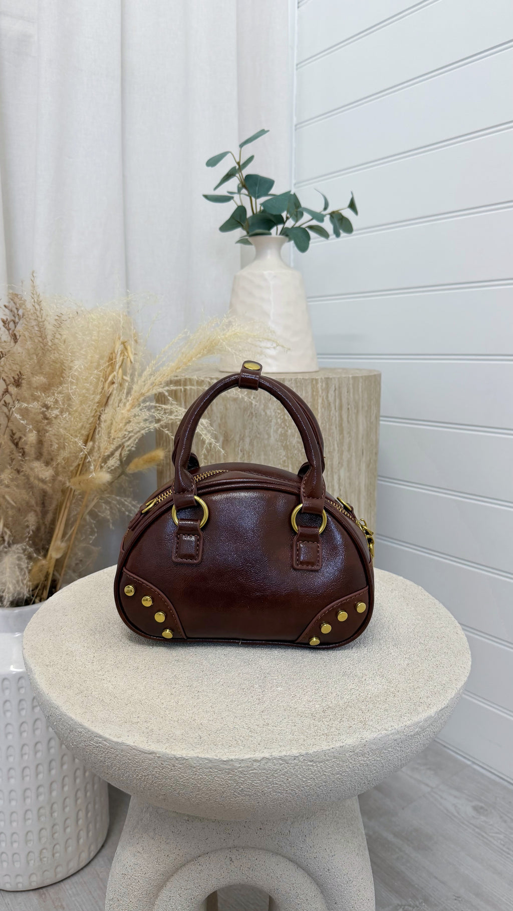 Structured Dome Handbag - COFFEE BROWN
