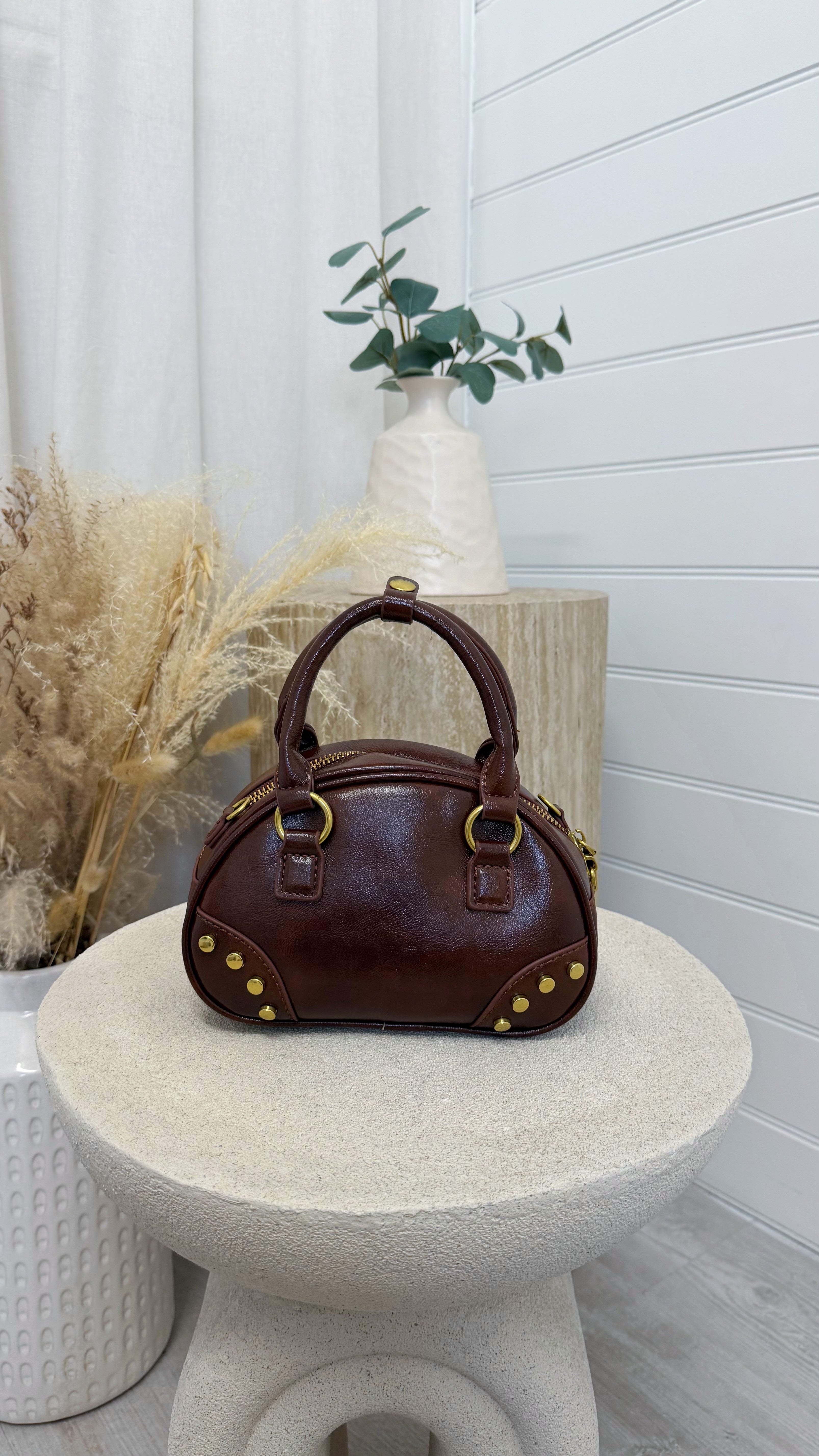 Structured Dome Handbag - COFFEE BROWN