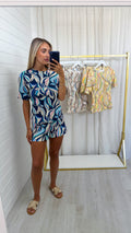 Petal Print T-Shirt and Shorts Co-Ord - BLUE