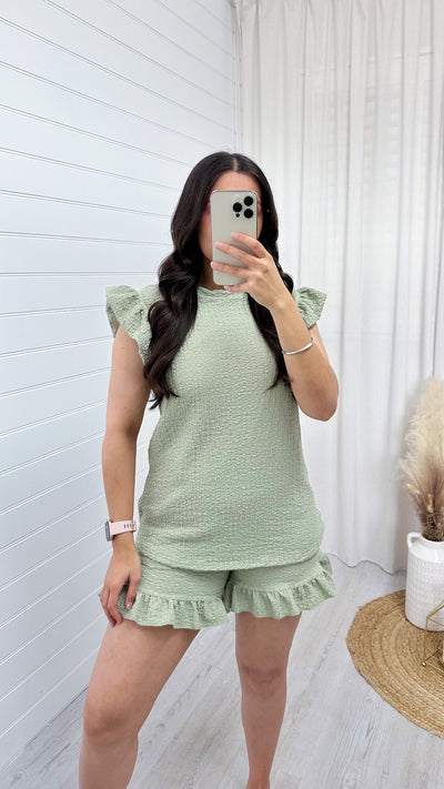Cheesecloth Frill Top and Shorts Co-Ord - MINT