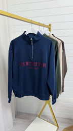 Vancouver Embroidered Half Zip Sweatshirt - NAVY
